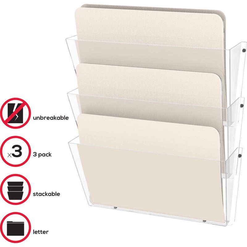 Deflect-O Deflecto 63601 Unbreakable docupocket expandable three-pocket wall file set  letter  clear - Image 4
